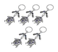 Porte-clés tortue avec pendentif œil du mal, lot de porte-clés en alliage et verre fabriqué à la main, pendentif scintillant en strass bleu pour sac à main, sac à dos ou