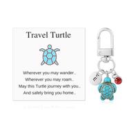 Porte-clés Tortue de Voyage, Porte-Clés Tortue Mignonne avec Pierre Précieuse Rouge et Carte d'Encouragement Initiales de Nom Créatives Pendentifs Tortue de Mer pour les Amis de la Famille (E)
