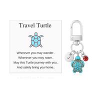 Porte-clés Tortue de Voyage, Porte-Clés Tortue Mignonne avec Pierre Précieuse Rouge et Carte d'Encouragement Initiales de Nom Créatives Pendentifs Tortue de Mer pour les Amis de la Famille (J)