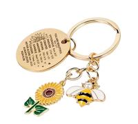 Porte-clés tournesol - Breloque abeille inspirante pour la motivation | Joli pendentif fleur en métal pour sac à main, citation positive pour femme, décoration de sac à dos pour valise fourre-tout