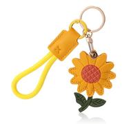 Porte-Clés Tournesol pour AirTag, Mignon Porte-Clés Fleur Cuir Pendentif Tournesol pour Femmes Accessoire Portefeuille Sac Dos