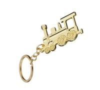 Porte-clés train, locomotive en acier doré inoxydable.