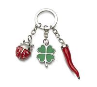 Porte-clés trèfle à quatre feuilles corne rouge porte-bonheur coccinelle rouge verte cod.EL7544 cm 11,7x3,2x1,5h by Varotto & Co.