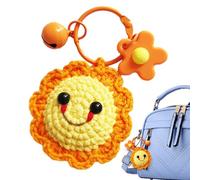 Porte-clés tricoté - Pendentif en laine crochetée à la main | Porte-clés esthétique étoile lune soleil | Jolie breloque de sac avec citation Look Alive pour femme Style festival Accessoire quotidien