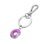 Porte-clés TROIKA TINY DOUGHNUT, pendentif avec mousqueton et petit donut TROIKA en émail, métal moulé chromé violet et argent, cadeau original