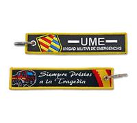 Porte-clés UME - Unité militaire d'urgence - Prêts à la tragédie - Armée de terre - Forces armées Espagne - Vert - Broderie - Fil d'argent, Jaune, rouge, noir, bleu, 14,5x3 cm