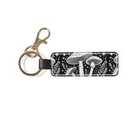 Porte-clés universel en cuir avec trois champignons pour homme et femme Noir Blanc