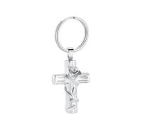 Porte-clés urne funéraire en forme de croix de rose - Bijou pour cendres - En acier inoxydable - Avec mini urne funéraire - Bijou souvenir pour cendres