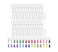 Porte-clés vierge par sublimation, pendentif rectangulaire - Porte-clés double face vierge avec anneaux et pompons - pour projets artistiques, sacs à dos, sacs, portefeuilles, à main