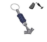 Porte-clés Viking Marteau de Thor pour Homme, Pendentif Mjölnir avec Paracorde, Accessoire de Clé de Voiture Nordique en Acier Inoxydable(Style 1 Blue)