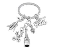 Porte-Clés Vin Bagages Décor - Porte-Clé avec bouteille, tire-bouchon et raisin. Cadeau mignon.