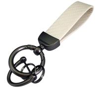 Porte-clés Voiture en Cuir pour Fiat Idea, Microfibre Porte-clés de Voiture avec D-Anneau Anti-Perte Accessoires,White