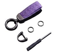 Porte-clés Voiture pour Skoda Karoq Vision Fabia 1 2 Octavia A7 RS Superb Rapid Yeti, Accessoire Homme Femme Cuir Tressé élégant Anneau de Clé Métal Robuste Anneau Anti-Perte,Purple