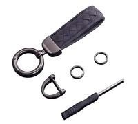 Porte-clés Voiture pour Skoda Karoq Vision Fabia 1 2 Octavia A7 RS Superb Rapid Yeti, Accessoire Homme Femme Cuir Tressé élégant Anneau de Clé Métal Robuste Anneau Anti-Perte,Black