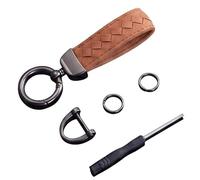 Porte-clés Voiture pour Skoda VRS Octavia Kamiq Yeti RS Superb Fabia schnelle Zubehör, Accessoire Homme Femme Cuir Tressé élégant Anneau de Clé Métal Robuste Anneau Anti-Perte,Orange