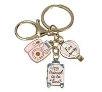 Porte-clés voyageur rose - Porte-clés de voyage, valise, montgolfière et appareil photo - Accessoire clés pour amateurs de voyages, villes, cultures, nomades, etc. Porte-clés unisexe homme et femme,