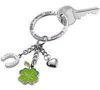 Porte-clés XL avec 3 anneaux: fer à cheval, trèfle à quatre feuilles et petit coeur