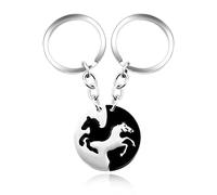 Porte-clés Yin Yang en acier inoxydable en forme de cheval pour couples, puzzle assorti pour les amateurs, Bague ronde noire, 85