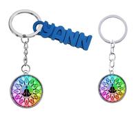 Porte Clés Yoga, Avec ou Sans Prénom, Double Face, Chakras, Zen Attitude, Bijou de Sac Original, Personnalisable, Porte Clef pour Homme et Femme