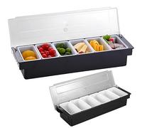 Porte-Condiments, conteneur de Service à Condiments réfrigéré avec 6 Compartiments Amovibles, Station de Garniture de Pizza en Plastique