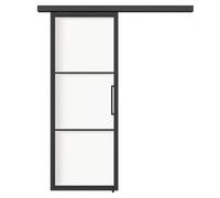 Porte coulissante 90 x 210 cm | Porte de loft avec cadre en acier et 3 panneaux en verre trempé au design industriel moderne | Porte coulissante en verre pour des solutions d'espace peu encombrantes