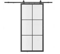 Porte coulissante 90 x 210 cm | Porte de loft avec cadre en acier et 6 panneaux en verre trempé au design industriel moderne | Porte coulissante en verre pour des solutions d'espace peu encombrantes