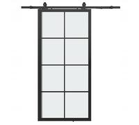Porte coulissante 90 x 210 cm | Porte de loft avec cadre en acier et 8 panneaux en verre trempé au design industriel moderne | Porte coulissante en verre pour des solutions d'espace peu encombrantes