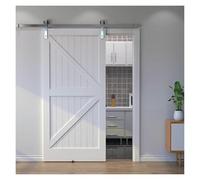 Porte coulissante à rail suspendu de grange, poulies et rails de guidage en acier inoxydable, coulisse en douceur et en silence, for porte simple(67" Track (Single Door))