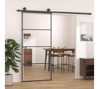 Porte coulissante avec cadre en aluminium, verre ESG 90 x 205 cm, noir, antirouille, revêtue par pulvérisation, pour intérieur, peu encombrant, design élégant