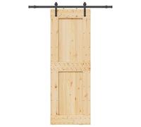 Porte coulissante avec ferrure, 85 x 210 cm, bois de pin massif, kit complet pour intérieur, coulissement silencieux, peu encombrant, pour chambre à coucher et cuisine