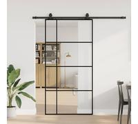 Porte coulissante avec ferrure, noire, 102,5 x 205 cm, en verre trempé, système de porte coulissante pour séparateur de pièce, loft, entrepôt, porte intérieure commerciale