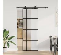 Porte coulissante avec ferrure, noire, 76 x 205 cm, en verre ESG, système de porte coulissante pour séparateur de pièce, loft, entrepôt, porte intérieure commerciale