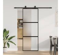 Porte coulissante avec ferrure, noire, 76 x 205 cm, en verre trempé, système de porte coulissante pour séparateur de pièce, loft, entrepôt, porte intérieure commerciale