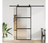 Porte coulissante avec ferrure, noire, 90 x 205 cm, verre trempé, système de porte coulissante pour séparateur de pièce, loft, entrepôt, porte intérieure commerciale