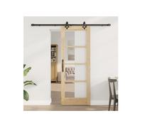 Porte coulissante avec kit de quincaillerie "ORKDAL" en bois massif & verre 3332183