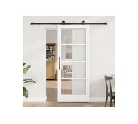 Porte coulissante avec kit matériel 'ORKDAL'en bois solide blanc et verre 3332026