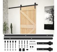 Porte Coulissante avec Kit Quincaillerie lot 1 Bois Massif Pin Naturel 90x210 cm Noir
