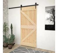 Porte Coulissante avec Kit Quincaillerie lot 1 Bois Massif Pin Naturel 90x210 cm Noir