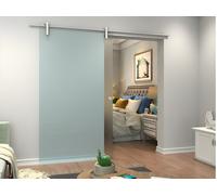 Porte coulissante avec système en applique CLEAVER - H205 x L93 cm - Verre trempé dépoli