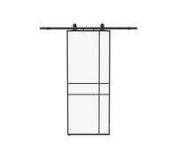 Porte coulissante avec système en applique et design asymétrique - aluminium et verre trempé - H204 x L83 cm - Noir - SANIVA