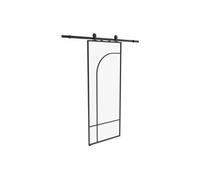 Porte coulissante avec système en applique style verrière - aluminium et verre trempé - H204 x L83 cm - Noir - CLOSIDA