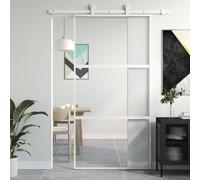 Porte coulissante blanche 102,5 x 205 cm, verre trempé et aluminium, porte intérieure robuste pour pièces à vivre, silencieuse, transition sûre, design moderne