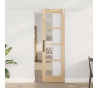 Set de porte coulissante vidaXL avec kit de quincaillerie blanche 93x202 cm en bois massif de pin, Porte intérieure vidaXL avec vitre 'ORKDAL'blanche 93x202x4 cm