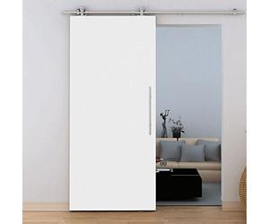 Porte coulissante d'intérieur 90 x 206 cm - Bois Blanc - Séparateur de Pièce - 1 vantail - Système en Applique - Rail Apparent - Poignée Barre - Ferneture Softclose - Inova