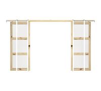 Porte coulissante double avec système à galandage en bois et verre trempé - 3 fenêtres - 2 x H205 x L93 cm - ACOSTA II