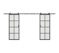 Porte coulissante double avec système en applique - aluminium et verre trempé dépoli - 2 x H205 x L63 cm - WILDEN II