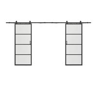 Porte coulissante double avec système en applique - aluminium et verre trempé dépoli - 2 x H205 x L63 cm - SINCA II