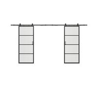 Porte coulissante double avec système en applique - aluminium et verre trempé dépoli - 2 x H205 x L63 cm - SINCA II