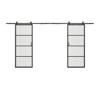 Porte coulissante double avec système en applique - aluminium et verre trempé dépoli - 2 x H205 x L73 cm - SINCA II