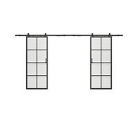 Porte coulissante double avec système en applique - aluminium et verre trempé dépoli - 2 x H205 x L83 cm - WILDEN II